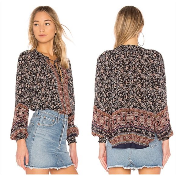 Astr Tops - ASTR - Clara Tie Neck Peasant Blouse - Size Small